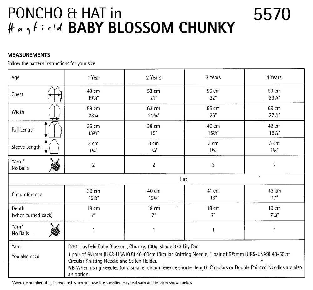 Knitting Pattern - Hayfield 5570 - Baby Blossom Chunky - Poncho & Hat
